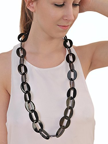 Marycrafts Womens Handmade Buffalo Horn Fashion Long Chain Necklaces Black