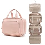 YINGLANG Neceser Colgante, Organizador de Viaje de Gran Capacidad para Mujeres, Bolsa de Aseo de Piel sintética para Hombres con Ventana Transparente, Accesorios de tamaño de Viaje (Rosa)