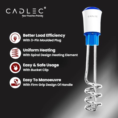 Image of Cadlec Nova 1500W Shockproof Advanced Technology Electric Water Heater Immersion Rod With Waterproof & Protection | Instant Heating | ISI Certified 2 Year Warranty