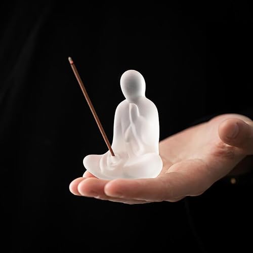 Miniatura 4 de STLIFIBE Quemador de incienso de vidrio de borosilicato alto,Soporte de incienso de Buda sentado,Decoración de arte de vidrio esmerilado para