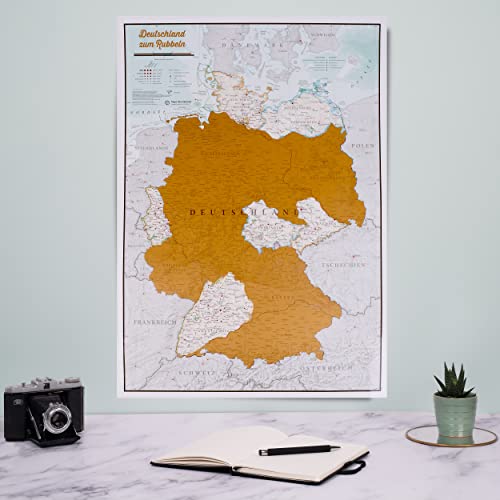 Deutschlandkarte zum Rubbeln mit Geschenkhülse - Maps International - Das perfekte Geschenk für alle Reisen - Kartografisches Detail mit Ländern - und Ländergrenzen - 59 x 42 cm
