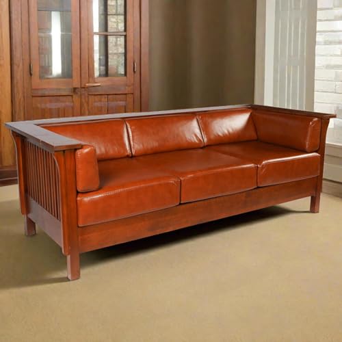 Mission / Craftsman Cubic Slat Side Sofa - Russet Brown Leather (RB2)