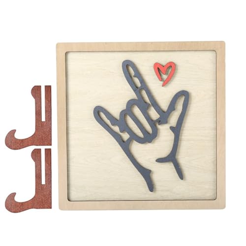 AKTOUR Belle Ornament I Love You I Love You Lingua dei segni Regali per lei Regali per lui Regali per San Valentino Artigianato in legno Decorazioni da parete gesti d'amore creativi (con supporto)