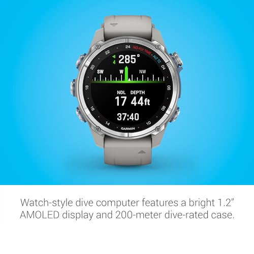 Image of Garmin Descent MK3 43mm Dive Computer Smartwatch (Stainless Steel) | 43mm Dive Computer and Multisport Smartwatch, Amoled, 200m Dive-Rated, Stainless Steel Bezel, Fog Gray Silicone Band