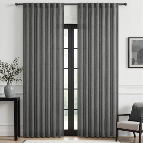 Thick Linen Dark Grey Curtains for Sliding Glass Doors 90