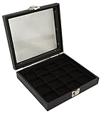 boxdisplays Vitrina con tapa de cristal y cierre+inserto negro de 16 compartimentos