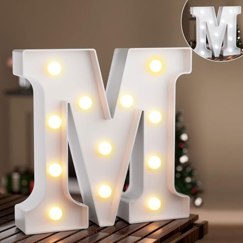 LED Buchstaben Lichter Alphabet,Led Leuchtbuchstabe mit Warmes & Kaltes Weiß,LED Brief Beleuchtung Buchstaben Nacht Lichter Dekoration für Geburtstagsfeier, Hochzeit, Kinderzimmer, Buchstaben M