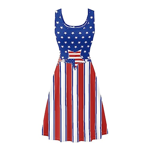 Image of Women's Casual Loose Sundress Midi Sleeveless Crewneck Dress Summer Beach Tank Dress with Pockets