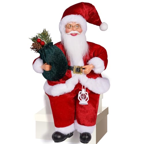 Aurgiarme Figura grande de Papá Noel sentado de 12 pulgadas para interiores y exteriores, decoración de Navidad, exhibición resistente para reuniones familiares, festivales, decoración de casas