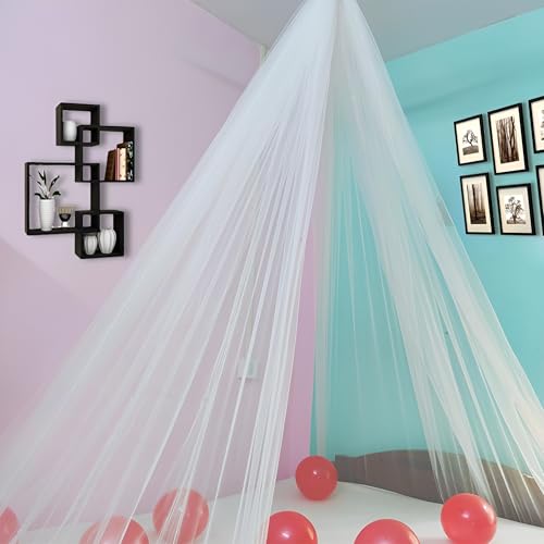Image of White Backdrop for Decoration-1 Pc | White Net Curtain | Canopy Tent for Decorations | Ganpati Decoration Setup for Home | Romantic Dinner, Anniversary