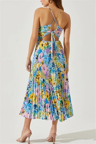 Image of Recious Womens Sexy Spaghetti Strap Sleeveless Printed Bodycon Pleated Party Clubwear Dress