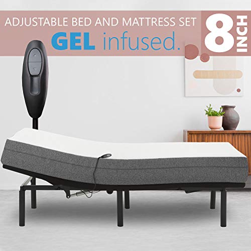 Adjustable Bed Frame with 8" Firm Gel Infused Memory Foam Mattress, Head Only