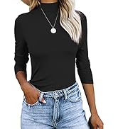 REVETRO Women Casual Long Sleeve Shirts Mock Turtleneck Tops Slim Fit Basic Lightweight Plain T-S...