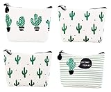 iSuperb Pack of 4 Canvas Coin Purse Change Cash Bag Cute Cactus Pattern Oxford Liner Small Purse Wallets with Zipper 4.7x1.3x3.3 inch