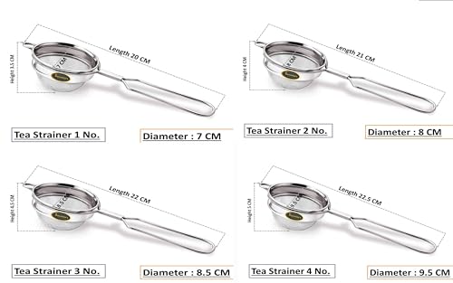 Image of Kanshita's Rasoiware Stainless Steel Tea Strainer Set of 4 - Fine Mesh Filters (7 /8 /8.5 /9.5 cm) for Perfect Tea & Coffee