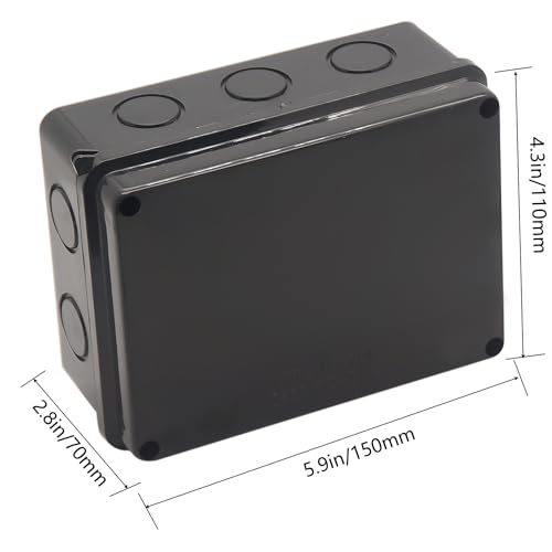 Image of Junction Box, Reserved Holes Electrical Boxes Waterproof IP65 ABS Plastic Electrical Power Cord Enclosure Project Box with Hole Saw Black 5.9 x 4.3 x 2.8 inch(150x110x70mm)
