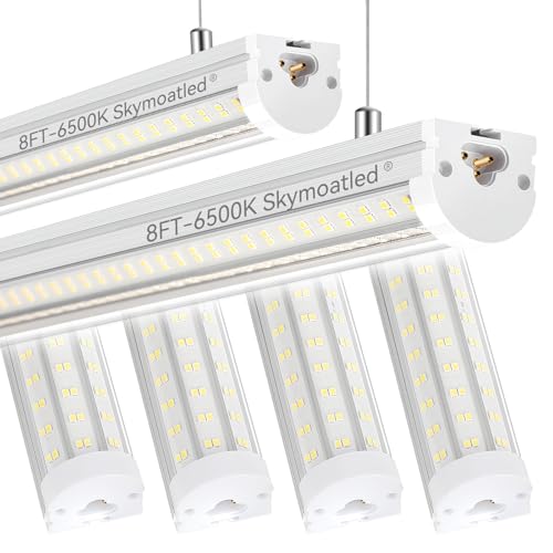 Skymoatled T12 8FT LED Shop Lights Garage Lights,130W 6500K 20800LM White Light,Super Bright,Hanging/Surface Mount,Plug and Play,Linkable Commercial Bay Lighting for Warehouse Workshop Basement,6Pack