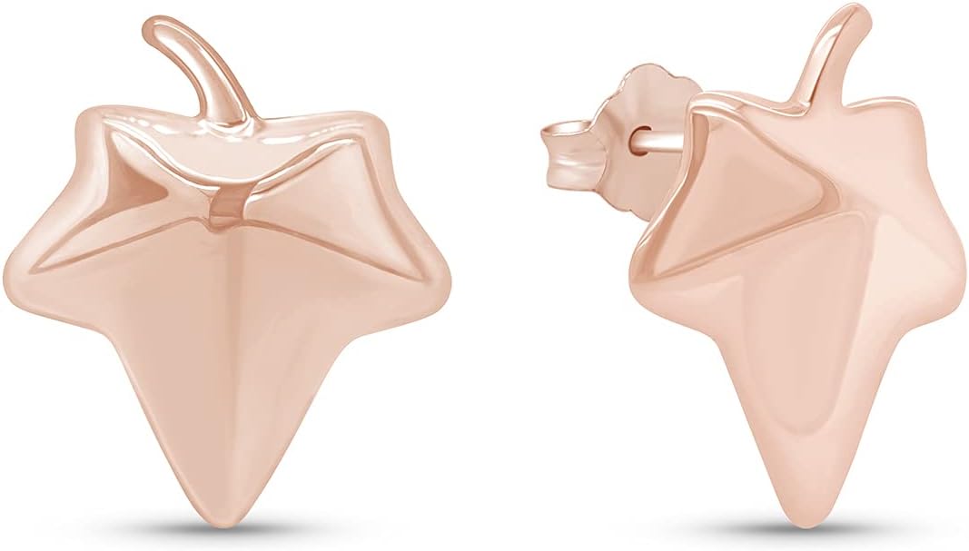 14k Gold Over Sterling Silver Ivy Leaf Stud Earrings