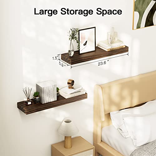 Amada Homefurnishing Floating Shelves, 24 Inch Solid Pine Wall Shelves With Enhanced One-Piece Bracket For Living Room, Bathroom, Bedroom, Kitchen, Office Storage & Organization, Set Of 2, Walnut #TOP3