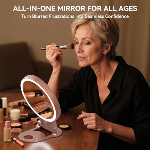 Auxmir Kosmetikspiegel mit Beleuchtung, 30X/1X Doppelseitig Schminkspiegel mit Licht, Dimmbar Spiegel Tischspiegel, 3 Farblichter Handspiegel, Faltbar Vergrößerungsspiegel für Zuhause Reise Kosmetik