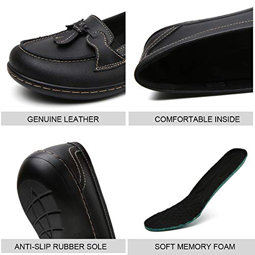 Maichal Penny Loafers for Women Flats Dress Shoes Slip On Genuine Leather Comfort Casual Orthopedic Dressy Shoes Tassel Non Slip Work Shoes Black US 6 Wide by Maichal - Used condition - Image 5