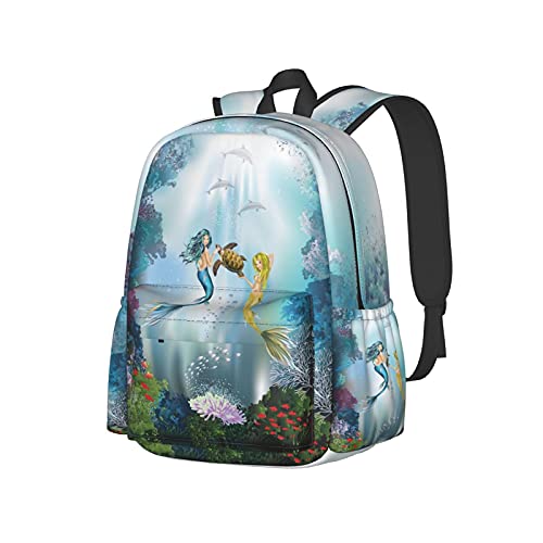 Sac à dos 17 pouces Fairy Mermaid pour ordinateur portable et grand cartable scolaire monde sous-marin