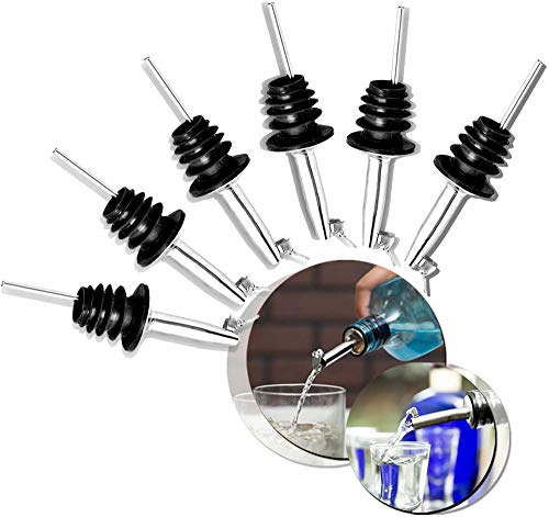 Kosma Juego de 6 vertedores de acero inoxidable con solapa – perfecto para bar, licor, vino, jarabes y botellas de aceite