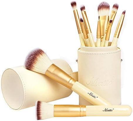 Matto Makeup Brushes 10-Piece Golden Makeup Brush Set with Foundation Powder Mineral Eye Face Make Up Brushes Holder