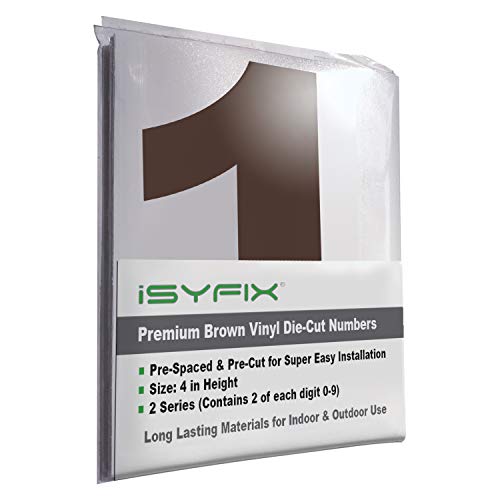 iSYFIX Brown Vinyl Numbers Stickers - 4 Inch Self Adhesive - 2 Sets - Premium Decal Die-Cut and Pre-Spaced for Mailbox, Signs, Window, Door, Cars, Trucks, Home, Business, Address Number, Outdoor