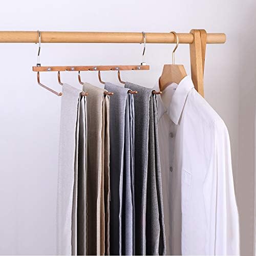 HuPop Magic Pants Hanger Rack - Space Saving Trousers Hanger Rack 5 in 1 Wooden Stainless Steel Wardrobe Closet Storage Organizer Racks for Clothes Trousers Jeans Slacks