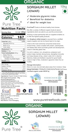 Image of Pure Tree Certified Organic Jowar Millet | 10 Kg / 10000 g | Sorghum Jawari Whole Grain | Unpolished Jonnalu | Gluten-Free-Millet