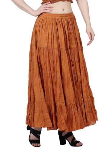 Wevez 100% Cotton 4-Tier Maxi Skirt for Women – Ren Faire, Belly Dance & Boho Festival Skirt | Plus Size Long Cotton Dance Skirt (Copper)