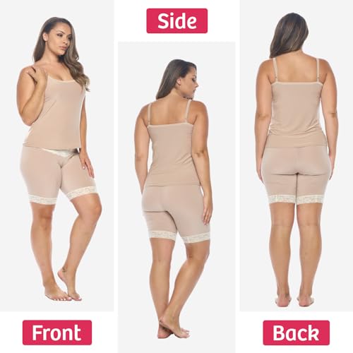 Undersummers Lace Slip Shorts, Shortlette Slip Shorts for Women Under Dress, Thigh Anti Chafing Shorts for Women with Full Coverage (Large, White)