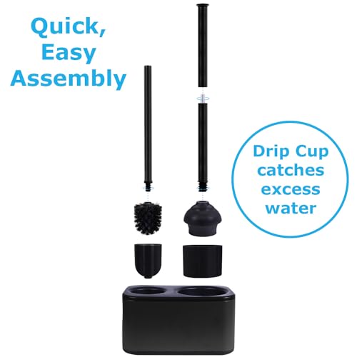 Image of Blue Donuts Toilet Brush and Plunger Set with Holder, Sleek Minimalist Modern Black Bathroom Accessories Toilet Plunger and Toilet Bowl Brush Combo