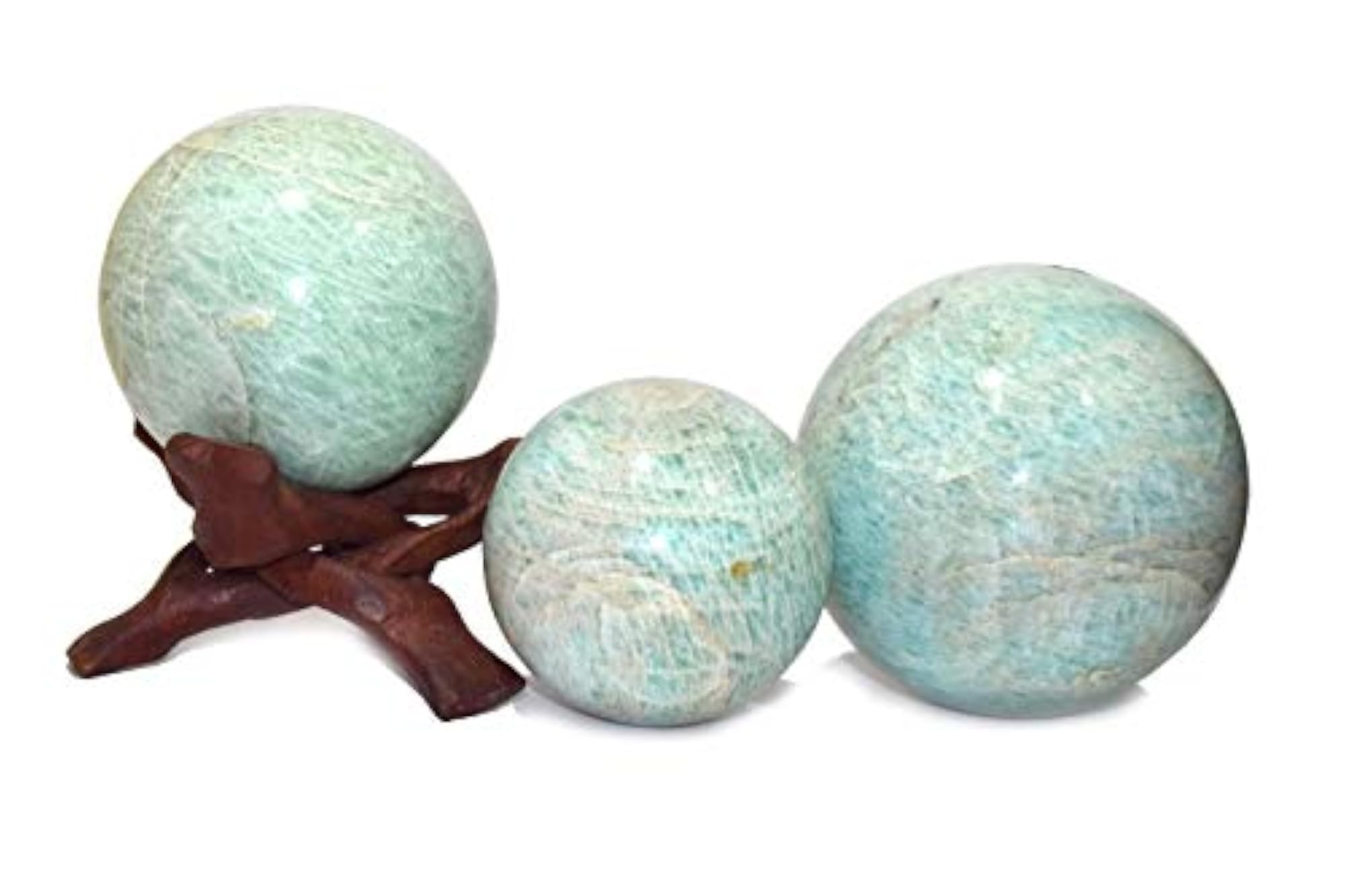 Amazonite Crystal Ball Sphere with Wooden Stand, Healing