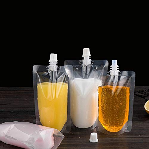 Veiren 50 Pack Plastic Spout Pouches Reusable Clear Stand Up Concealable Liquid Drinking Flasks Portable Wine Liquor Milk Beverage Jelly Coffee Water Bag For Home Travel Party Wedding Supplies, 200Ml #TOP1