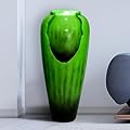 ourrco 30.7inches High Concrete Modern Water Fountain, Indoor/Outdoor Jar Water Fountain w/LED Lights Cascading Waterfall Features for Home Garden Backyard Decor, Green