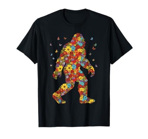 Bigfoot Sasquatch Fleurs Silhouette Floral Femmes Filles Enfants T-Shirt