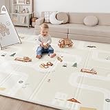 BG-BABYGO Baby Play Mat for Floor - Foldable Baby Play Mats for Newborn and Toddlers Waterproof and Soft, Tummy Time Mat Design for Crawling and Learning (Beige, 120x120x1 CM)
