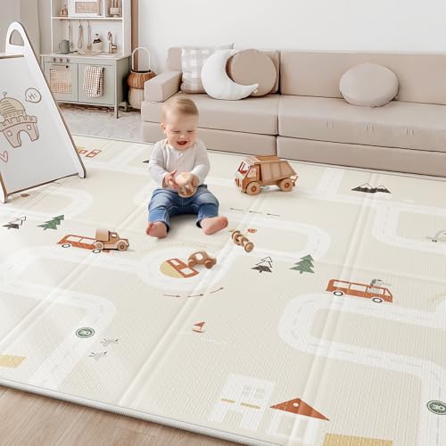 BG-BABYGO Baby Play Mat for Floor - Foldable Baby Play Mats for Newborn and Toddlers Waterproof and Soft, Tummy Time Mat Design for Crawling and Learning (Beige, 120x120x1 CM)
