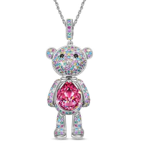 Teddy Bear Pendant Necklaces with Swarovski Crystals Jewelry for Women Birthday Gifts for Women Teens Girls Graduation Valentines Day Anniversary Christmas Gift for Her - Gift Packaging