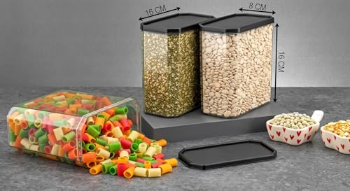 Image of Set of 12 | Octagon Container | Food Storage Containers | Plastic Container | grocery items | spice box | jar for kitchen storage | Jar | Storage of Food,Pulses, Spice,Dry Food | 1500 ml, Black
