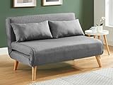 Canapé 2 places convertible en tissu gris souris POSIO. Dimensions : L118 x P84 x H76 cm. Couchage 2 personnes : 186 x 118. Design scandinave tendance.