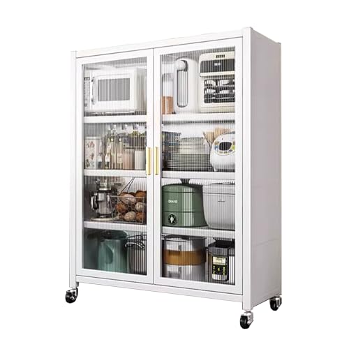 MAGIC SELECT Armario de Cocina con Ruedas, Vitrina de Almacenamiento para Hogar, Alacena con Puertas, Organizador para Casa, Baño, Salón, Habitación (4 baldas/135x80x40 cm)