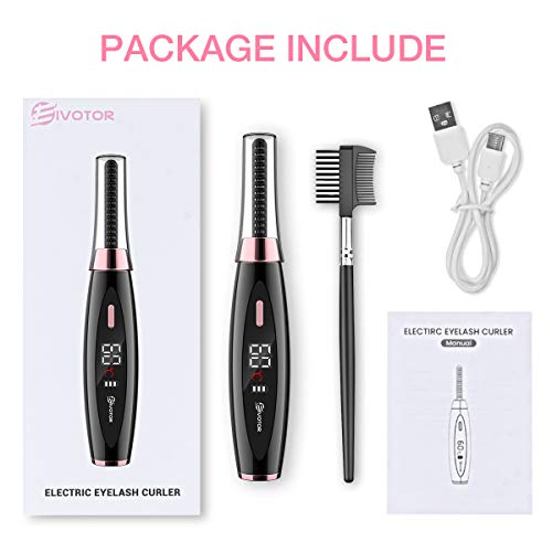 Heated Eyelash Curler, EIVOTOR 【2020 NEWEST】 Electric Eyelash Curler USB Rechargeable Eyelash Brush with LED Display 3 Temperature Gears Quick Heating, Natural and Lasting