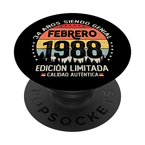 Regalo 34 años Cumpleaños Hombre Mujer - Febrero 1988 PopSockets PopGrip Intercambiable