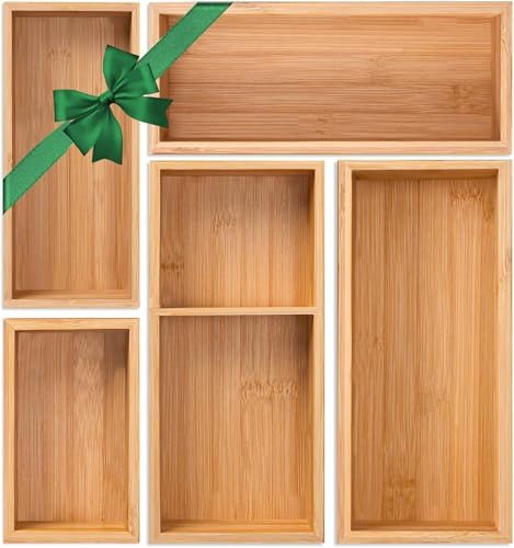 Bamboo Drawer Organizer 5 Pcs for Kitchen Multi-purpose Storage Dividers