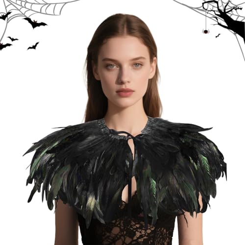 GTJEOI Federkragen Schwarz, Federumhang Damen, Federschal Umhang, Feder Achselzucken, Federkragen Schwarzer Kostüm Damen für Halloween Fasching...