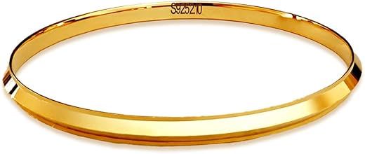 JEWELSPOT Classic 925 Sterling Silver Punjabi Kada, Gold Polished Finish, Bold and Minimal, Size 2.10