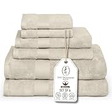 Premium Staple Cotton Bathroom Towel Set - Beige 600 GSM 6-Piece Luxury Bath Towel Set 1 Stripe - 2 Bath Towels, 2 Hand Towels & 2 Washclothes Set - High Absorbent & Quick Dry for Gym, Spa, Hotel